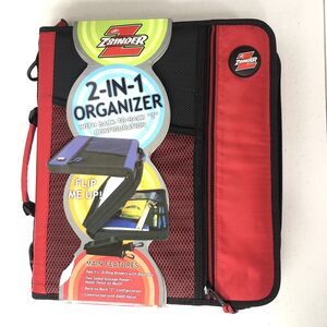 CASE IT NEW 2-IN-1 ORGANIZER Z-BINDER Z175, RED, 2- 1.25" BINDERS, HANDLE, STRAP
